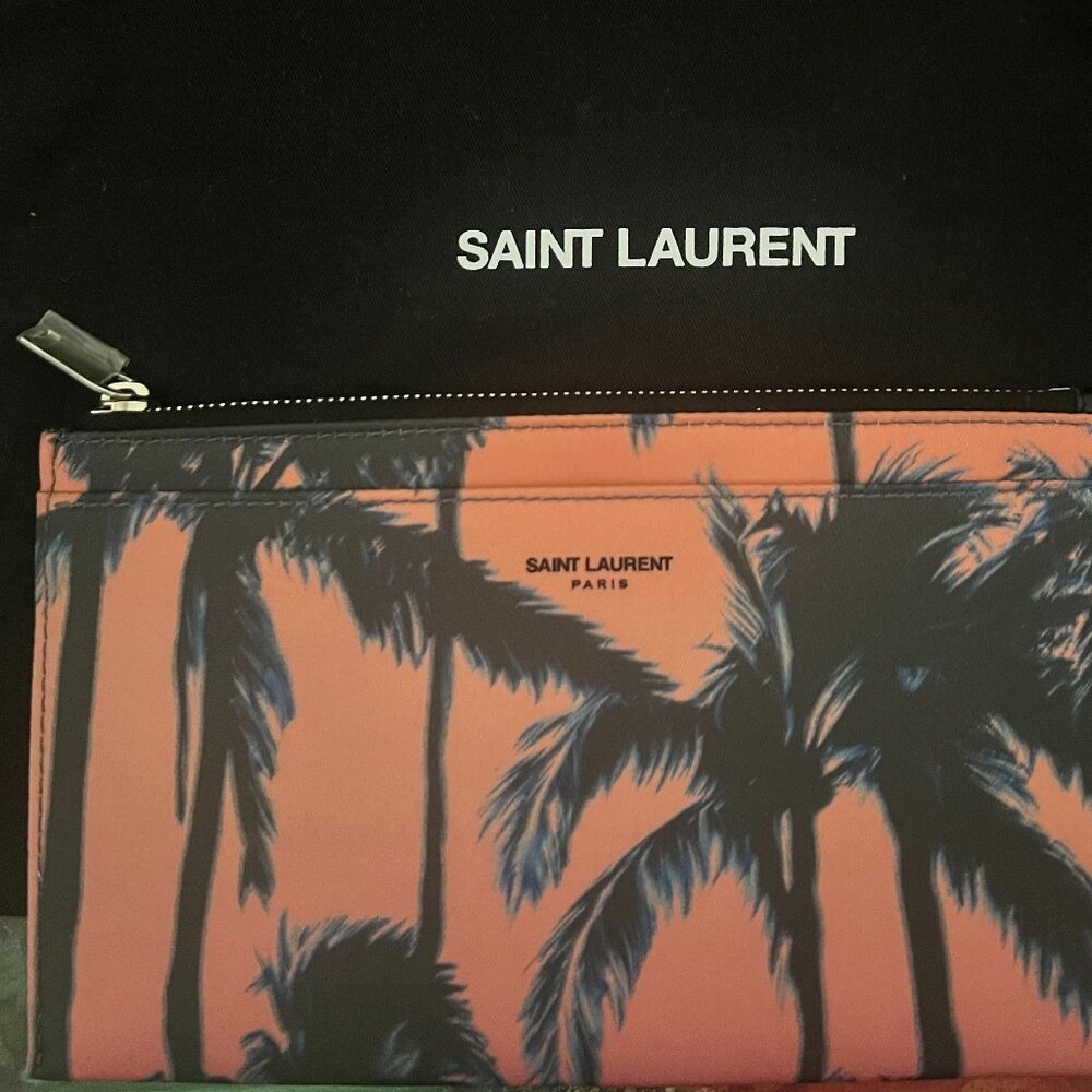 Saint Laurent Paris YSL Sunset Palm Tree Travel Bill Pouch Nylon New Dustbag